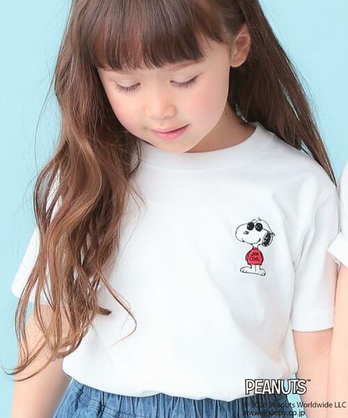 THE SHOP TK / ザ ショップ ティーケー Tシャツ | PEANUTS ／ ピーナッツ スヌーピー ワンポイント刺繍半袖Tシャツ（オフホワイト(403)）