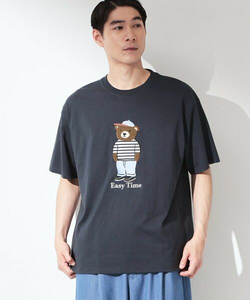 THE SHOP TK / ザ ショップ ティーケー Tシャツ | クマ サガラ刺繍 半袖Tシャツ 【洗濯機OK】（ネイビー(394)）
