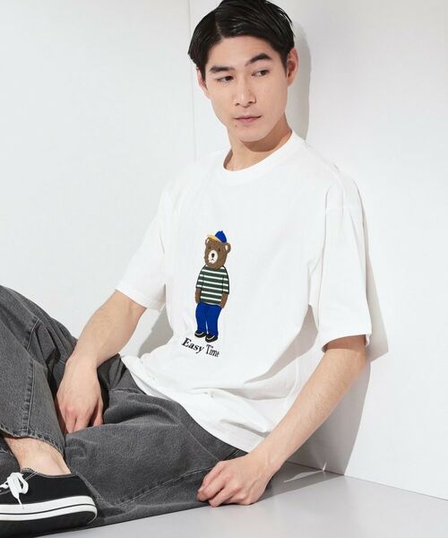 THE SHOP TK / ザ ショップ ティーケー Tシャツ | クマ サガラ刺繍 半袖Tシャツ 【洗濯機OK】（オフホワイト(303)）