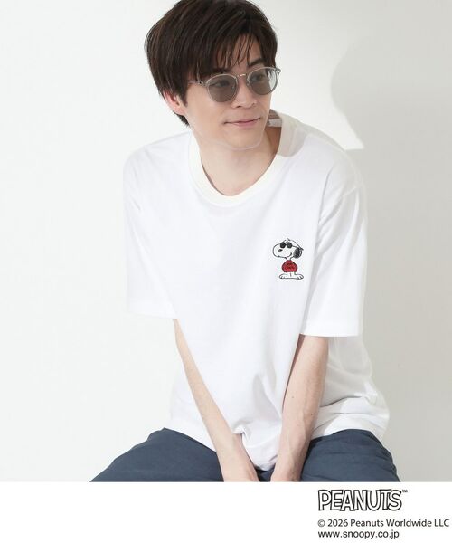 THE SHOP TK / ザ ショップ ティーケー Tシャツ | PEANUTS ／ ピーナッツ スヌーピー ワンポイント刺繍 半袖Tシャツ（オフホワイト(403)）
