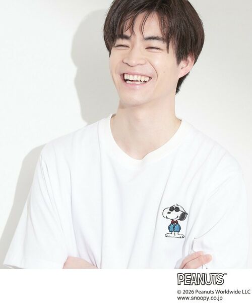 THE SHOP TK / ザ ショップ ティーケー Tシャツ | PEANUTS ／ ピーナッツ スヌーピー ワンポイント刺繍 半袖Tシャツ（オフホワイト(603)）