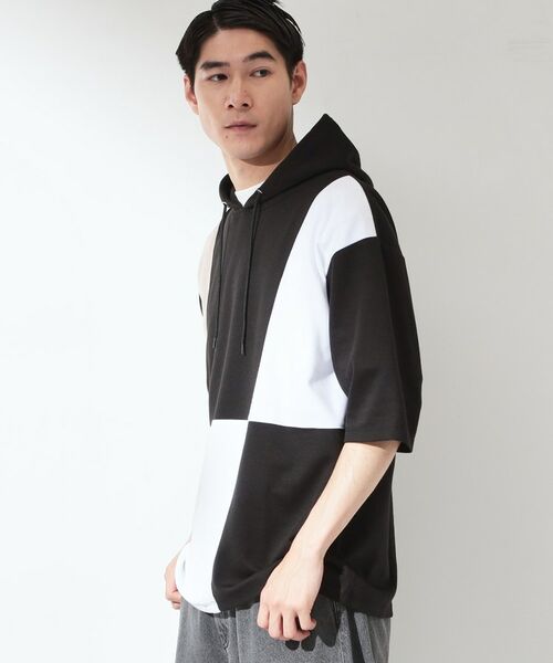 THE SHOP TK / ザ ショップ ティーケー パーカー | ブロッキング半袖パーカ 【洗濯機OK】 | 詳細1