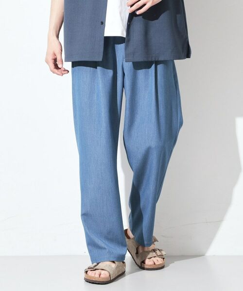 THE SHOP TK / ザ ショップ ティーケー パンツ | デニムライク セミワイドイージーパンツ 【ベルト要らず／洗濯機OK】（ブルー(091)）