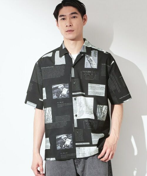 THE SHOP TK / ザ ショップ ティーケー シャツ・ブラウス | プリント柄 開襟半袖シャツ 【洗濯機OK】（ブラック(419)）