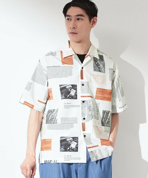 THE SHOP TK / ザ ショップ ティーケー シャツ・ブラウス | プリント柄 開襟半袖シャツ 【洗濯機OK】（オフホワイト(403)）