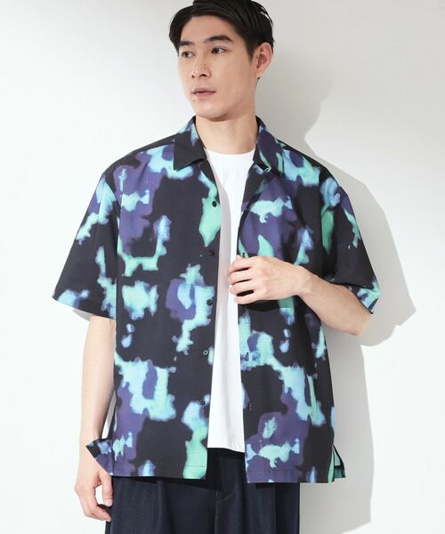 THE SHOP TK / ザ ショップ ティーケー シャツ・ブラウス | プリント柄 開襟半袖シャツ 【洗濯機OK】（ブラック(619)）