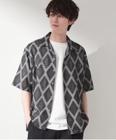 アーガイル柄 レース半袖シャツ 洗濯機OK