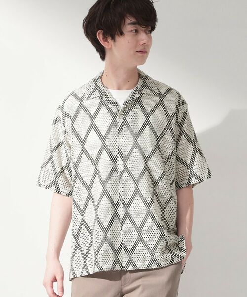 THE SHOP TK / ザ ショップ ティーケー シャツ・ブラウス | アーガイル柄 レース半袖シャツ 洗濯機OK | 詳細1