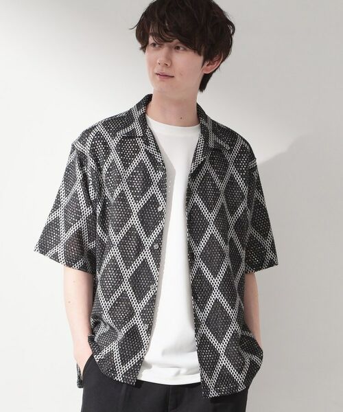 THE SHOP TK / ザ ショップ ティーケー シャツ・ブラウス | アーガイル柄 レース半袖シャツ 洗濯機OK（ブラック(419)）