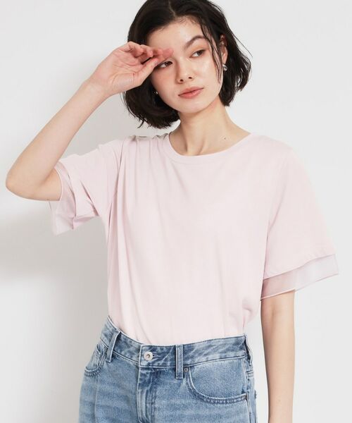 THE SHOP TK / ザ ショップ ティーケー Tシャツ | 【M-XL/ひんやり/吸水速乾/UV】上品な透け感 袖口シアーTシャツ | 詳細12