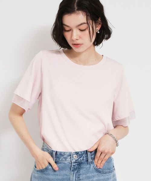 THE SHOP TK / ザ ショップ ティーケー Tシャツ | 【M-XL/ひんやり/吸水速乾/UV】上品な透け感 袖口シアーTシャツ | 詳細13