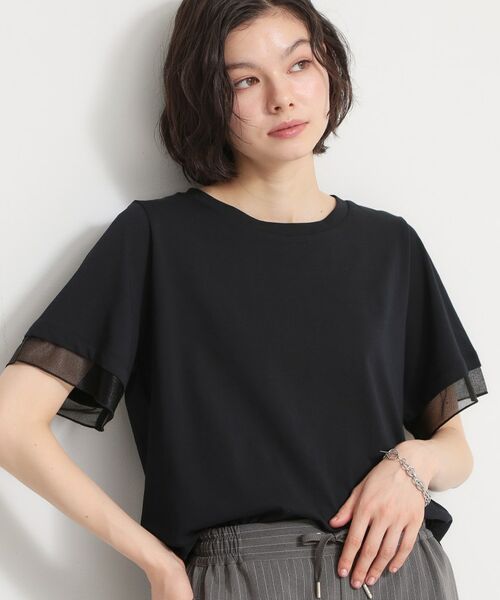 THE SHOP TK / ザ ショップ ティーケー Tシャツ | 【多機能】袖シアークルーネックTシャツ（ブラック(019)）