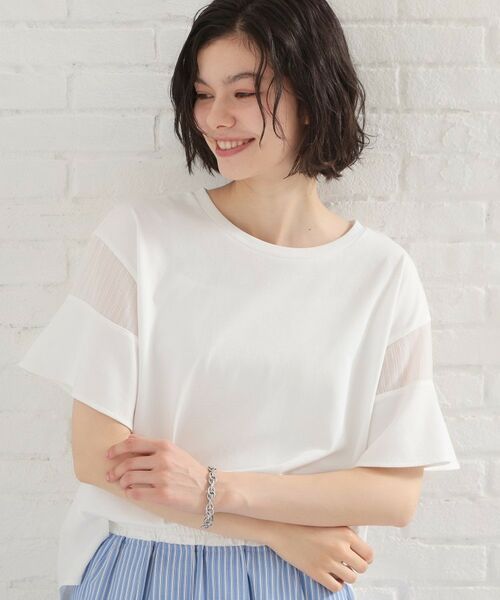 THE SHOP TK / ザ ショップ ティーケー カットソー | 【多機能】袖フレア挟み込みシアーTシャツ（オフホワイト(003)）