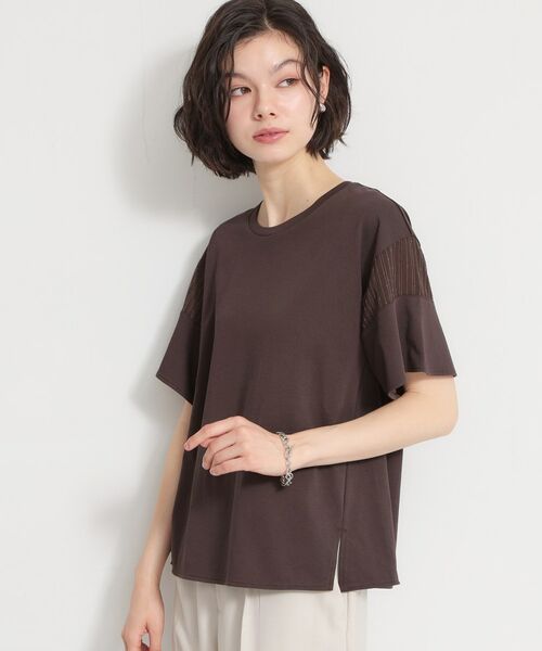 THE SHOP TK / ザ ショップ ティーケー カットソー | 【多機能】袖フレア挟み込みシアーTシャツ（ブラウン(044)）