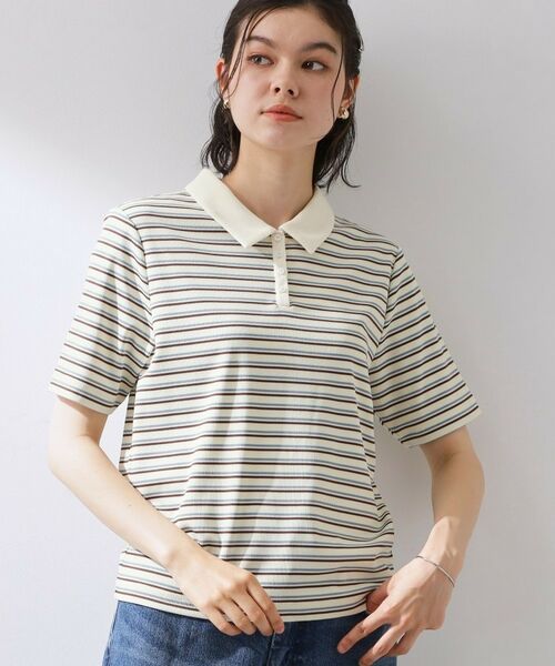 THE SHOP TK / ザ ショップ ティーケー ポロシャツ | テレコボーダーポロシャツ(アイボリー(304))