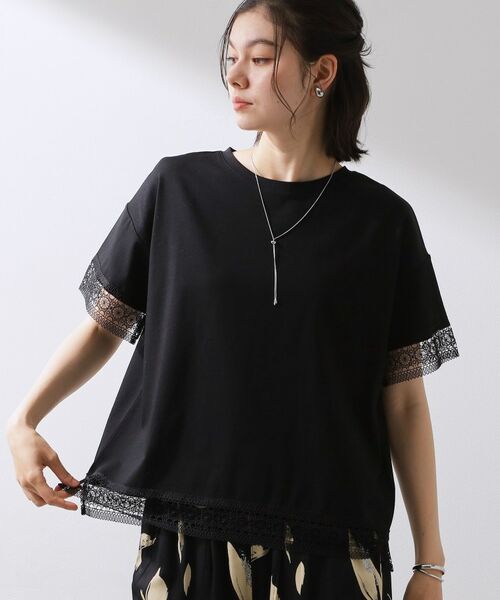 THE SHOP TK / ザ ショップ ティーケー Tシャツ | モチーフレース切替Tシャツ(ブラック(019))