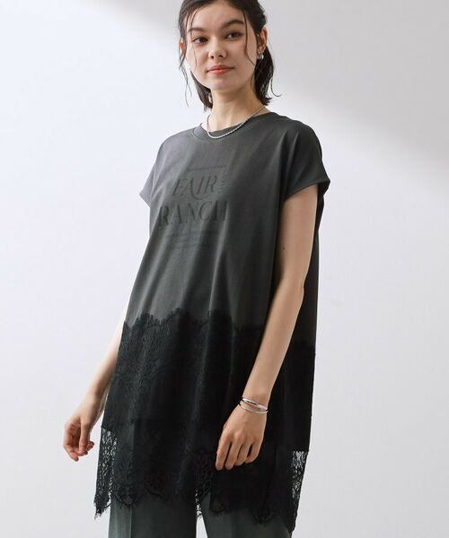 THE SHOP TK / ザ ショップ ティーケー Tシャツ | レース切替ロゴロングTシャツ（スミクロ(018)）