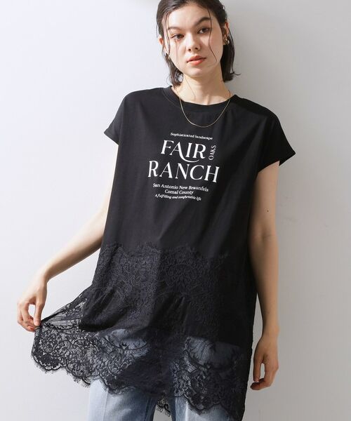 THE SHOP TK / ザ ショップ ティーケー Tシャツ | レース切替ロゴロングTシャツ（ブラック(019)）