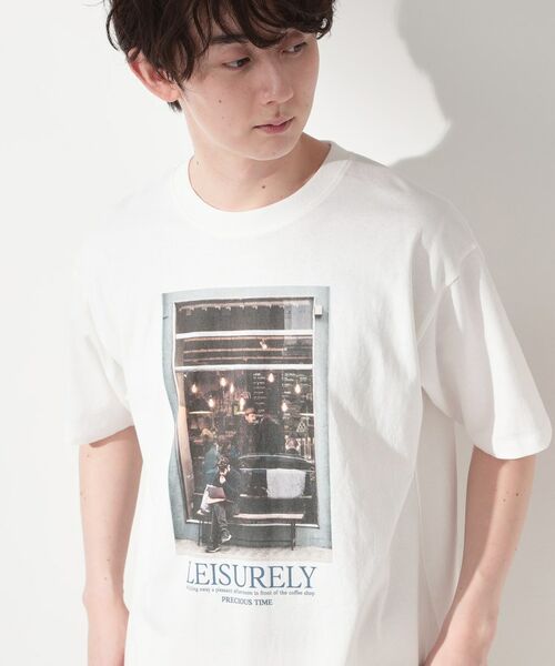 THE SHOP TK / ザ ショップ ティーケー Tシャツ | モノクロ フォトグラフィー 半袖Tシャツ 洗濯機OK（オフホワイト(003)）