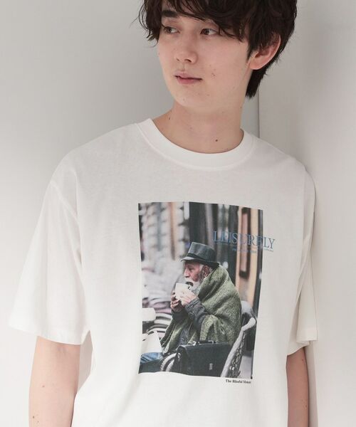 THE SHOP TK / ザ ショップ ティーケー Tシャツ | モノクロ フォトグラフィー 半袖Tシャツ 洗濯機OK（オフホワイト(803)）