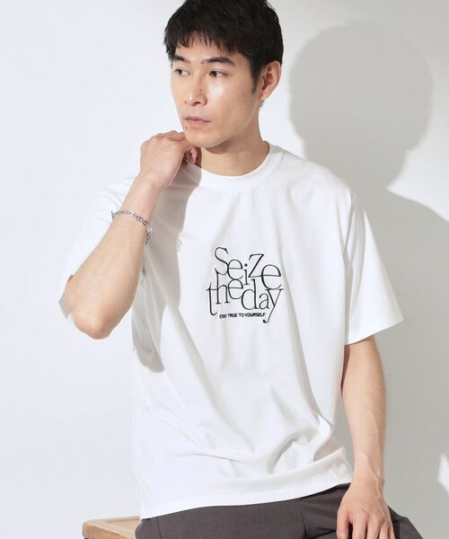 THE SHOP TK / ザ ショップ ティーケー Tシャツ | COOLロゴ半袖Tシャツ 接触冷感／洗濯機OK（オフホワイト(103)）