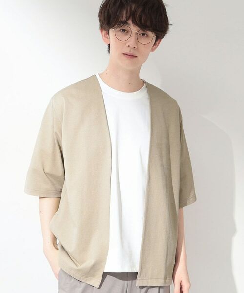 THE SHOP TK / ザ ショップ ティーケー カーディガン・ボレロ | メッシュシャーリーカーディガン+半袖Tシャツ セットアイテム 洗濯機OK(ライトベージュ(051))