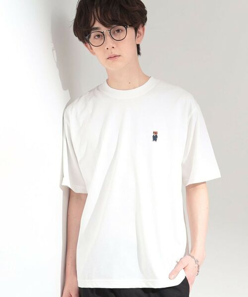 THE SHOP TK / ザ ショップ ティーケー Tシャツ | クマ刺繍 半袖Tシャツ 洗濯機OK(オフホワイト(003))