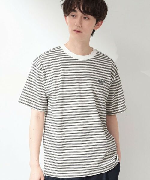 THE SHOP TK / ザ ショップ ティーケー Tシャツ | COOLボーダー 半袖Tシャツ 接触冷感/洗濯機OK(オフホワイト(303))