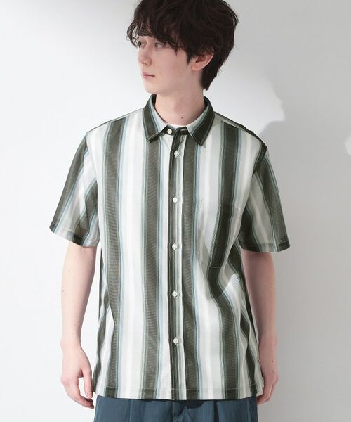 THE SHOP TK / ザ ショップ ティーケー シャツ・ブラウス | メッシュ ストライプ半袖シャツ 洗濯機OK／通気性◎（ブラック(319)）