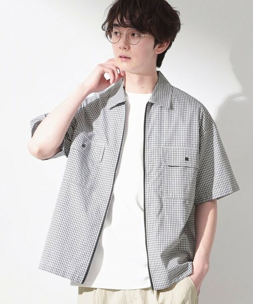 THE SHOP TK / ザ ショップ ティーケー シャツ・ブラウス | 半袖チェックジップシャツ 洗濯機OK（オフホワイト(203)）