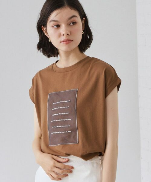 THE SHOP TK / ザ ショップ ティーケー Tシャツ | オーガンジー刺繍Tシャツ（キャメルブラウン(041)）