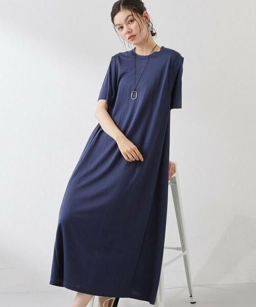 THE SHOP TK / ザ ショップ ティーケー ロング・マキシ丈ワンピース | 【ひんやり/体型カバー】肩タックデザイン サックワンピース（ブルー(093)）