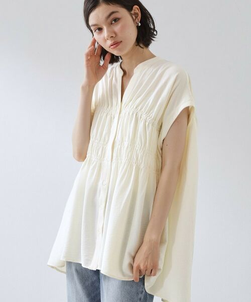 THE SHOP TK / ザ ショップ ティーケー シャツ・ブラウス | 【夏に嬉しい機能つき】ひんやりさらさら シャーリングデザインブラウス(アイボリー(004))
