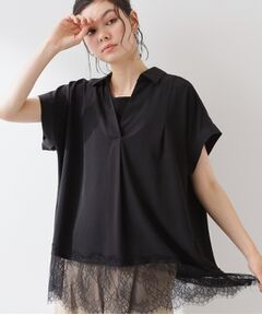 THE SHOP TK / ザ ショップ ティーケー シャツ・ブラウス | 【ひんやり/体型カバー】裾レース切り替え スキッパーシャツ