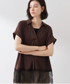 THE SHOP TK / ザ ショップ ティーケー シャツ・ブラウス | 【ひんやり/体型カバー】裾レース切り替え スキッパーシャツ