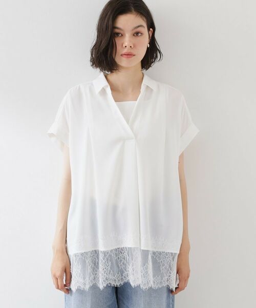 THE SHOP TK / ザ ショップ ティーケー シャツ・ブラウス | 【ひんやり/体型カバー】裾レース切り替え スキッパーシャツ | 詳細15