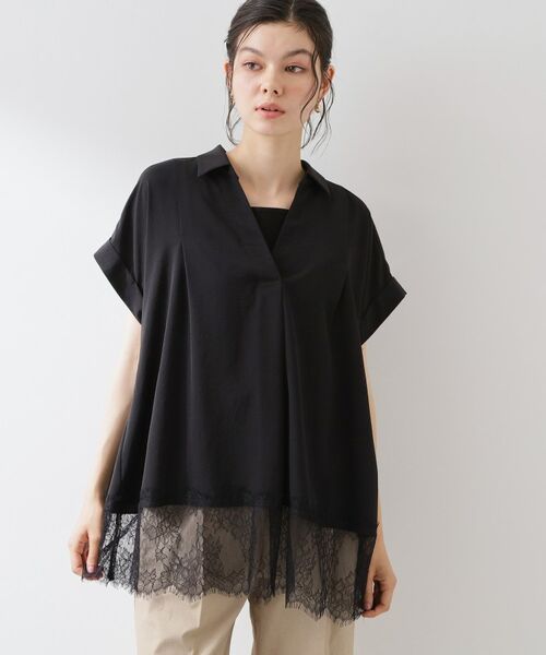 THE SHOP TK / ザ ショップ ティーケー シャツ・ブラウス | 【ひんやり/体型カバー】裾レース切り替え スキッパーシャツ | 詳細3