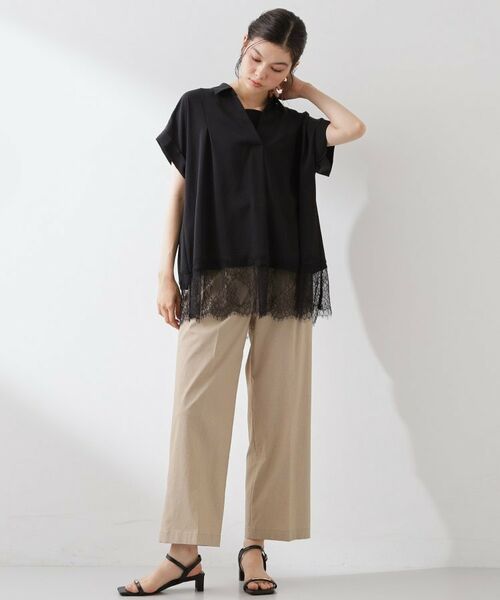 THE SHOP TK / ザ ショップ ティーケー シャツ・ブラウス | 【ひんやり/体型カバー】裾レース切り替え スキッパーシャツ | 詳細5