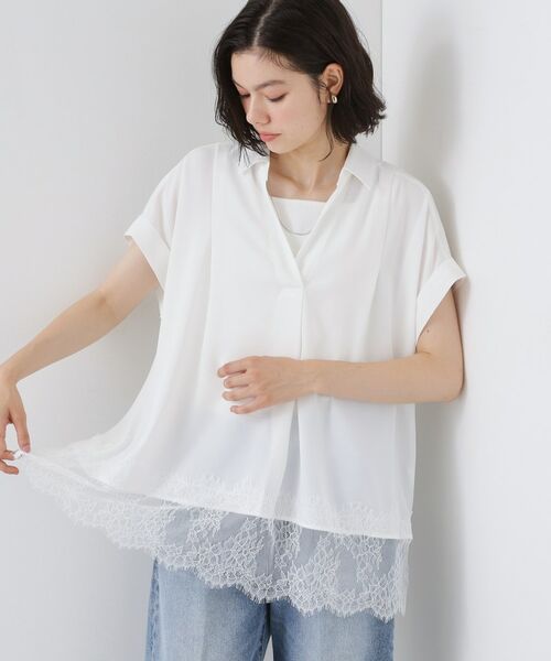 THE SHOP TK / ザ ショップ ティーケー シャツ・ブラウス | 【ひんやり/体型カバー】裾レース切り替え スキッパーシャツ | 詳細7