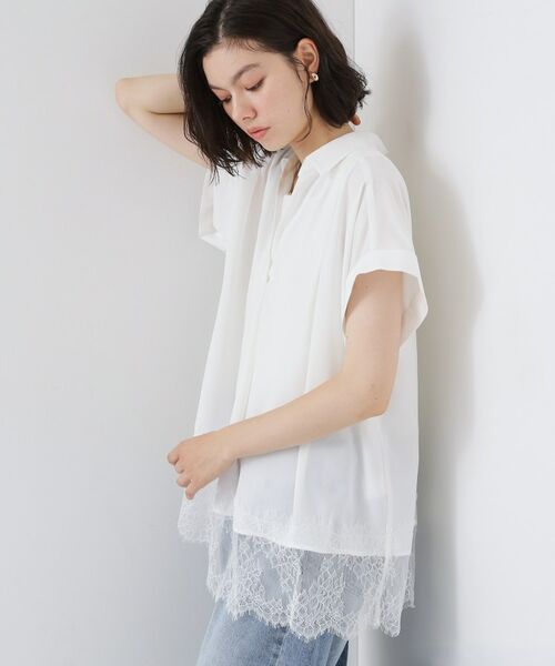 THE SHOP TK / ザ ショップ ティーケー シャツ・ブラウス | 【ひんやり/体型カバー】裾レース切り替え スキッパーシャツ | 詳細8