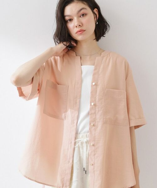 THE SHOP TK / ザ ショップ ティーケー シャツ・ブラウス | 【M-XL/さりげなく体型カバー】5分袖Wポケットシャツ(ピンク(072))