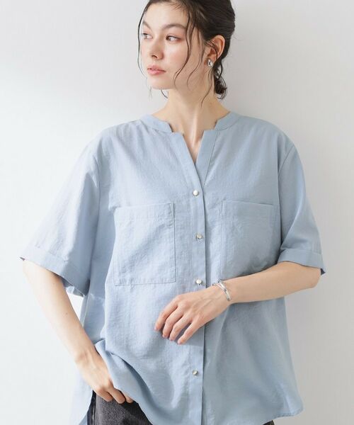 THE SHOP TK / ザ ショップ ティーケー シャツ・ブラウス | 【M-XL/さりげなく体型カバー】5分袖Wポケットシャツ(ブルー(091))