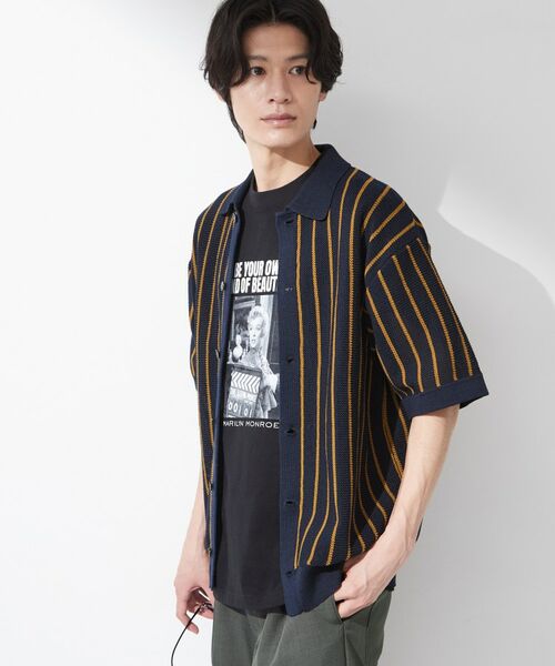 THE SHOP TK / ザ ショップ ティーケー ニット・セーター | 【マシンウォッシャブル】ニットストライプ半袖シャツ | 詳細1