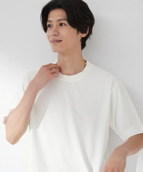 THE SHOP TK / ザ ショップ ティーケー Tシャツ | 【吸水速乾/UVカット/接触冷感】ミニリップル半袖Tシャツ(オフホワイト(003))