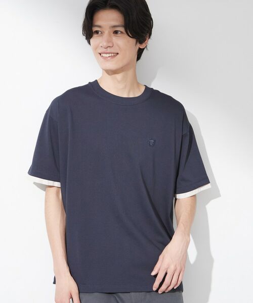 THE SHOP TK / ザ ショップ ティーケー Tシャツ | 【マシンウォッシャブル】袖レイヤード半袖Tシャツ(ネイビー(094))