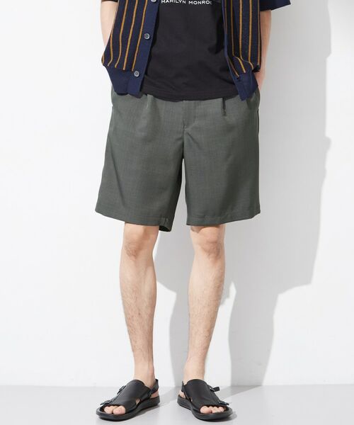 THE SHOP TK / ザ ショップ ティーケー ショート・ハーフ・半端丈パンツ | 【ベルト要らず/マシンウォッシャブル】ワイドショートイージーパンツ(チャコールグレー(013))