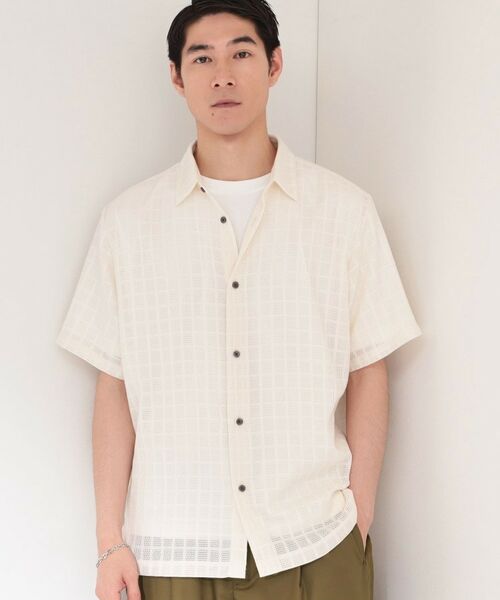 THE SHOP TK / ザ ショップ ティーケー シャツ・ブラウス | 格子柄メッシュ半袖シャツ(オフホワイト(003))