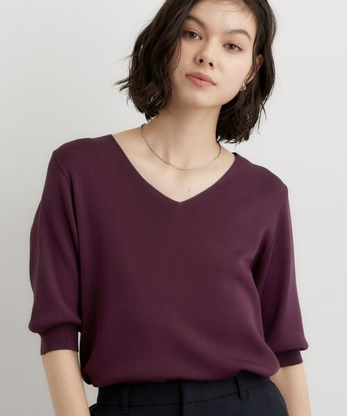 THE SHOP TK / ザ ショップ ティーケー ニット・セーター | 【ひんやり】すっきりVネック 6分袖ニット(パープル(083))