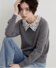 THE SHOP TK / ザ ショップ ティーケー ニット・セーター | 【襟取り外し可能】もにゅ 襟レース付きニット