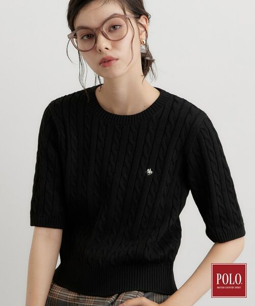 THE SHOP TK / ザ ショップ ティーケー ニット・セーター | POLO BCS/ケーブル半袖ニット（ブラック(019)）